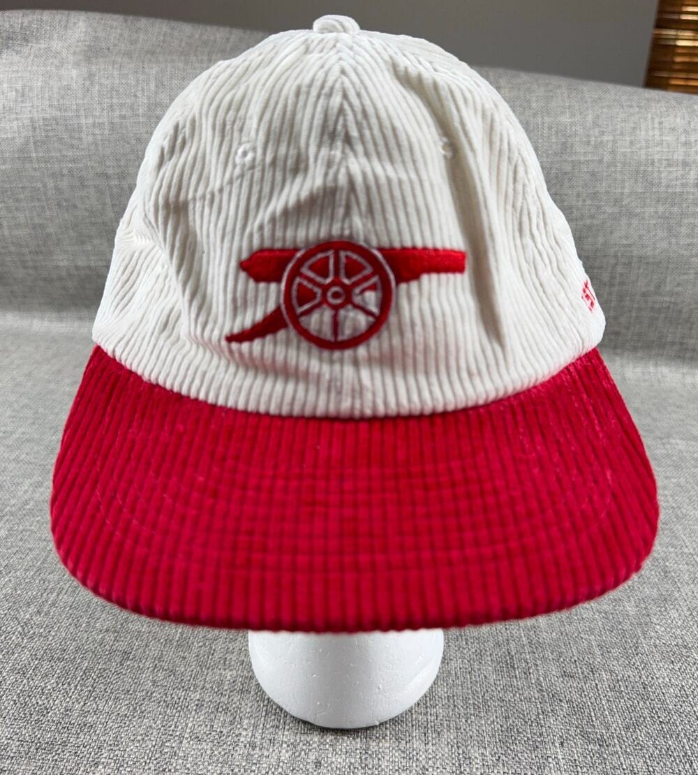 Arsenal FC Corduroy Hat Cap Cream Red Cannon Logo Est 1886 Adjustable Soccer